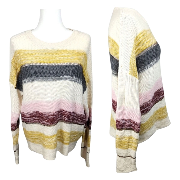 Rails Daphne Wool Cashmere Striped Sweater Cream Multi Metallic Size Large - Picture 3 of 17